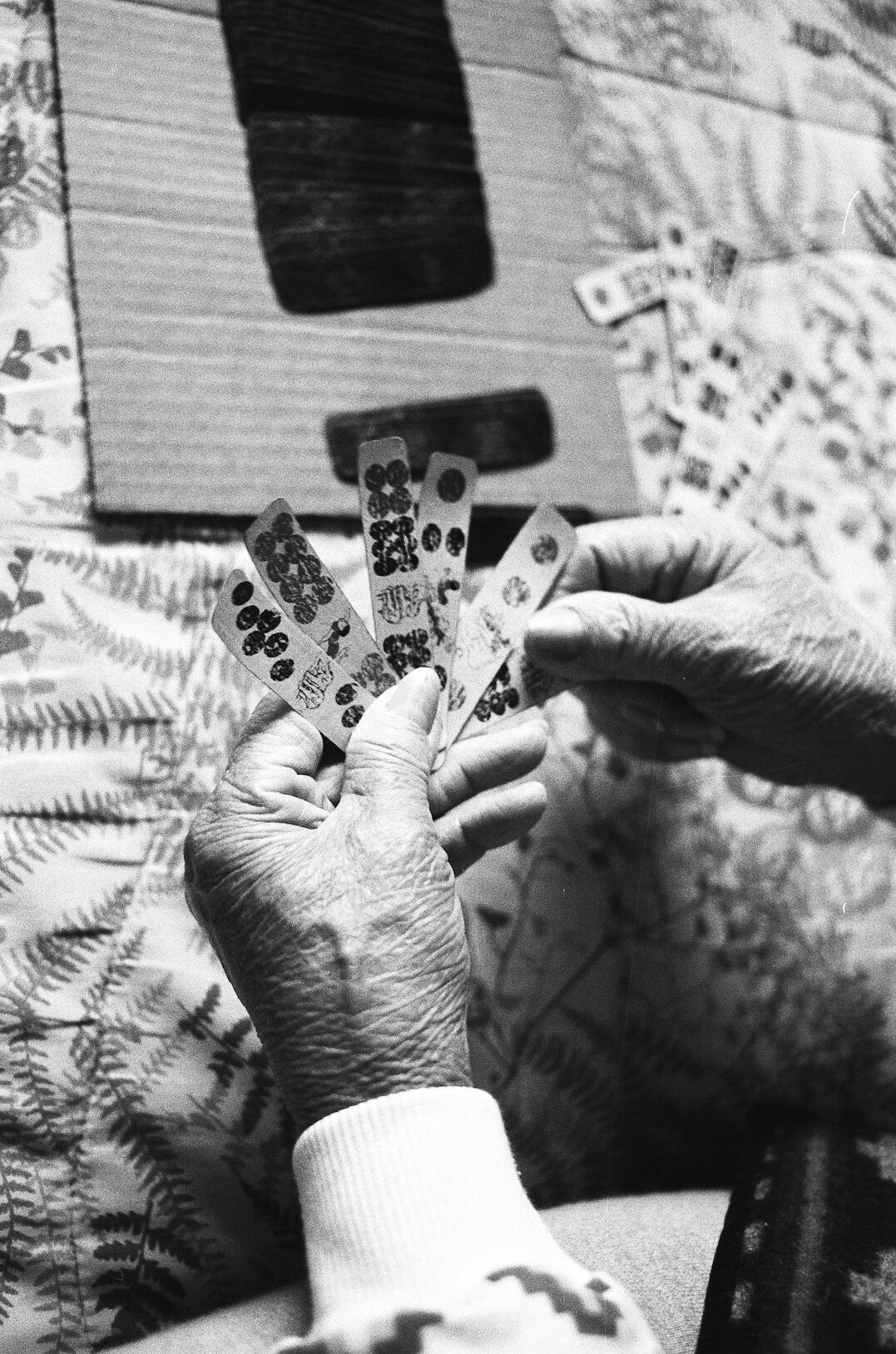Close-up of elderly hands doing craft work